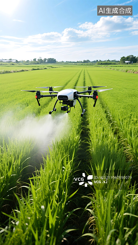 【AI数字艺术】农民用无人机喷药防治小麦病虫害图片素材