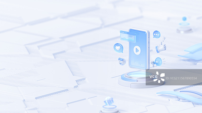 科技蓝白手机网络视频娱乐平台智能背景3D图片素材