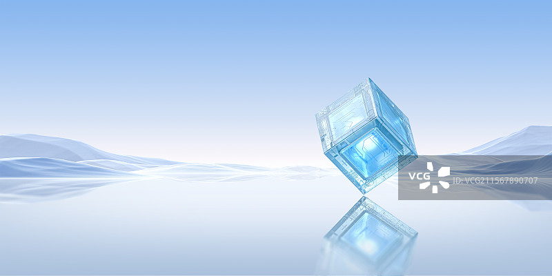 科技蓝白立方体魔方概念浅色3D科技感场景图片素材