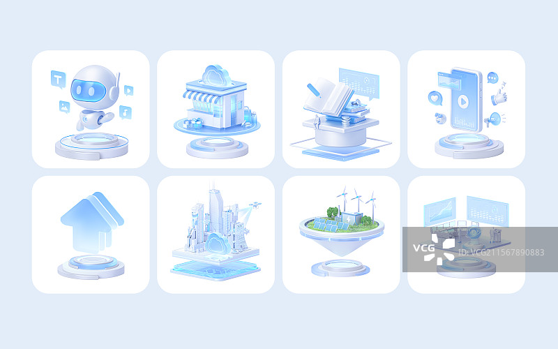 科技蓝白智能未来概念网络小场景图标合集图片素材
