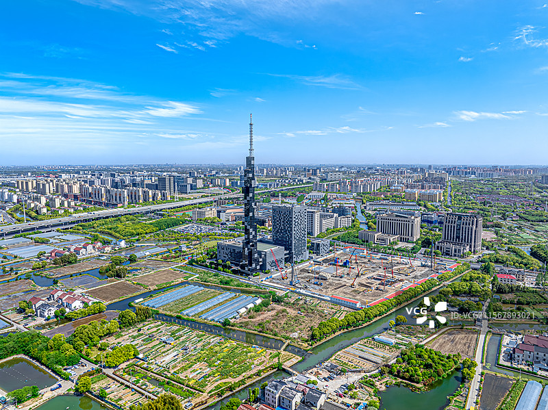 上海浦东融媒体中心 广播电视塔 浦东新区文广中心大楼 康桥镇沿北村城市实景航拍图片素材