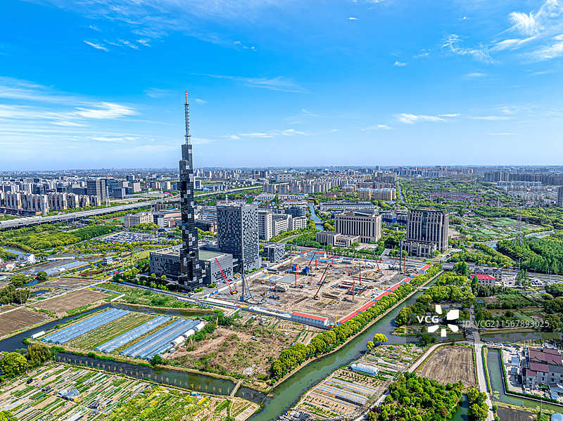 上海浦东融媒体中心广播电视塔 S3沪奉高速公路 浦东新区文广中心大楼 康桥镇城市实景航拍图片素材