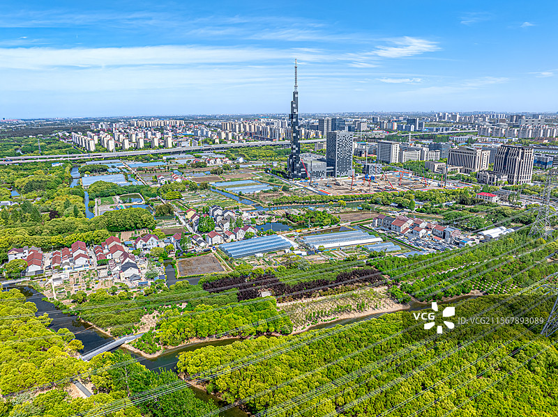 上海浦东融媒体中心 广播电视塔 浦东新区文广中心大楼 康桥镇沿北村城市实景航拍图片素材