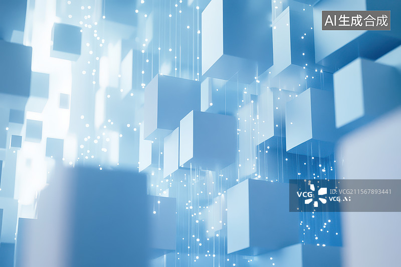 【AI数字艺术】浅蓝背景的白色方块堆叠艺术图像图片素材