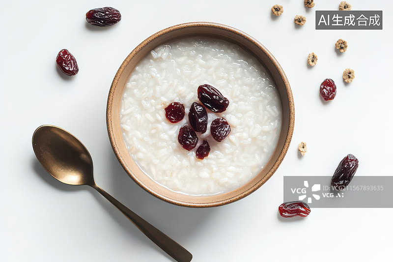 【AI数字艺术】白色背景的红枣米粥静物艺术图像图片素材