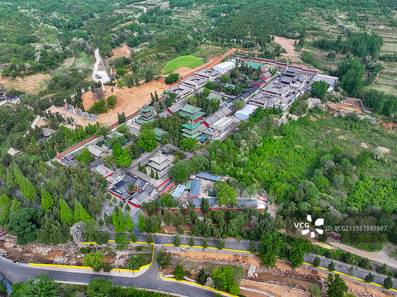 河南省郑州市登封市少室山嵩山少林寺航拍图片素材