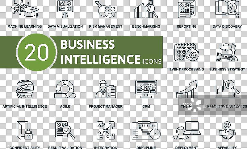 商业智能细线图标集机器图片素材