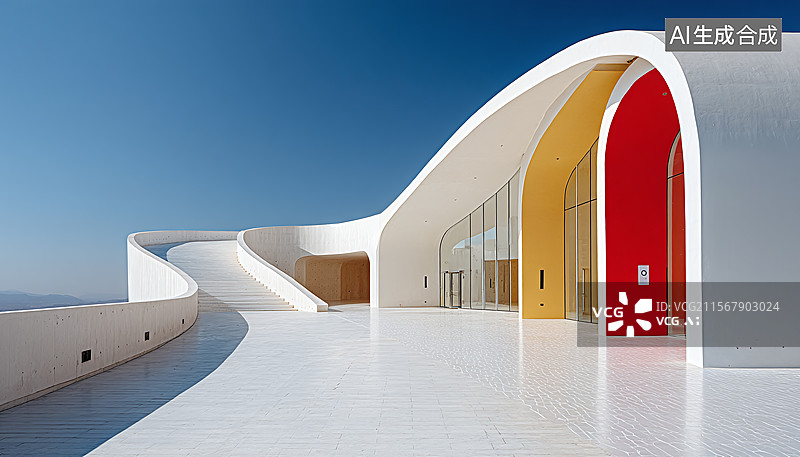 【AI数字艺术】时尚建筑，多巴胺配色，汽车广告背景图图片素材