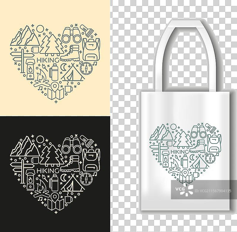 徒步旅行线条图标集图片素材