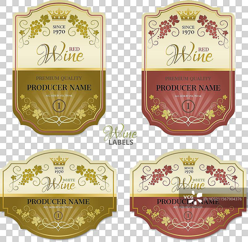 绿色和红色葡萄酒标签设计套装图片素材
