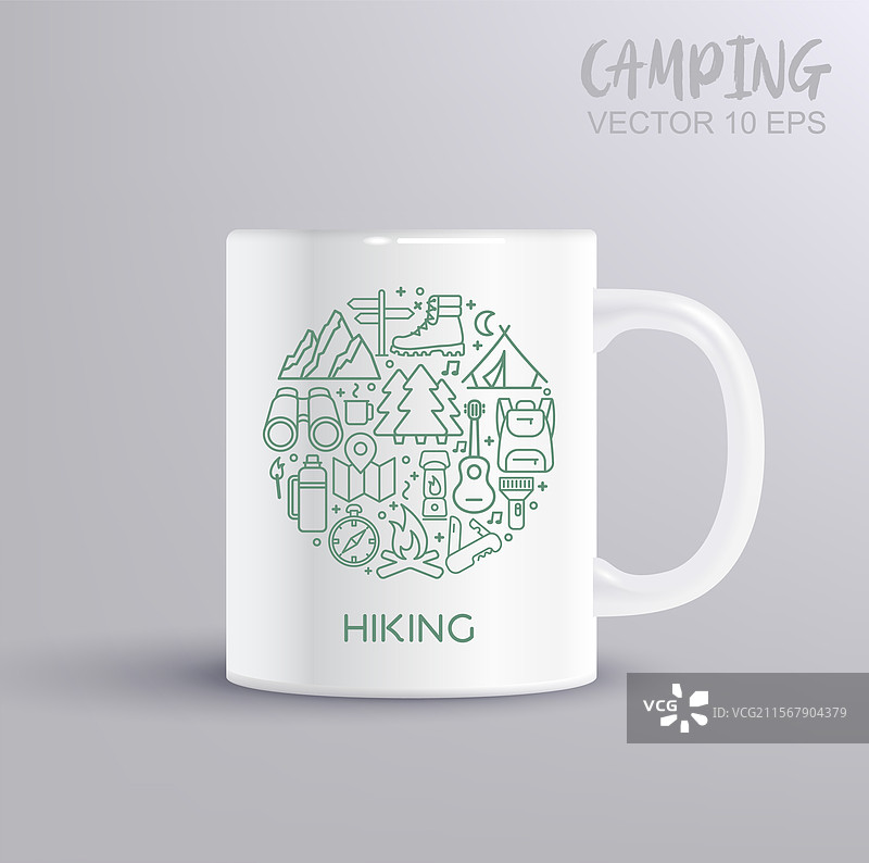 徒步旅行线条图标集图片素材