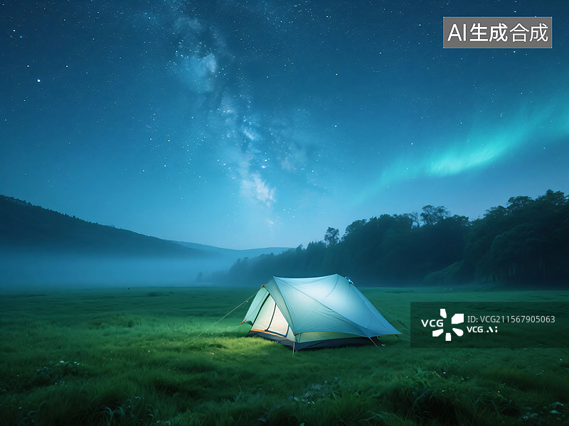 【AI数字艺术】星光下的露营仙境图片素材