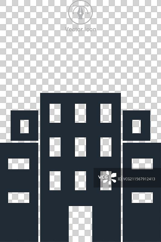 公寓建筑图标符号，独立于白色背景图片素材