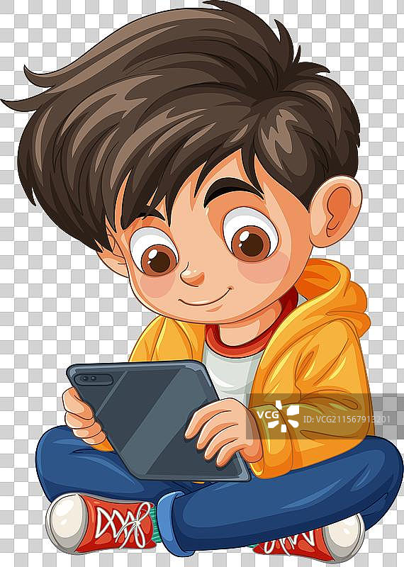 年轻男孩在使用平板电脑图片素材