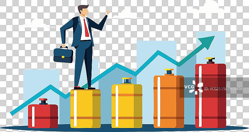商人在汽油桶上与增长图表图片素材