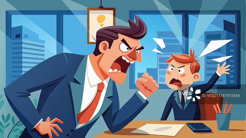 愤怒的老板在办公室里对员工大喊大叫图片素材