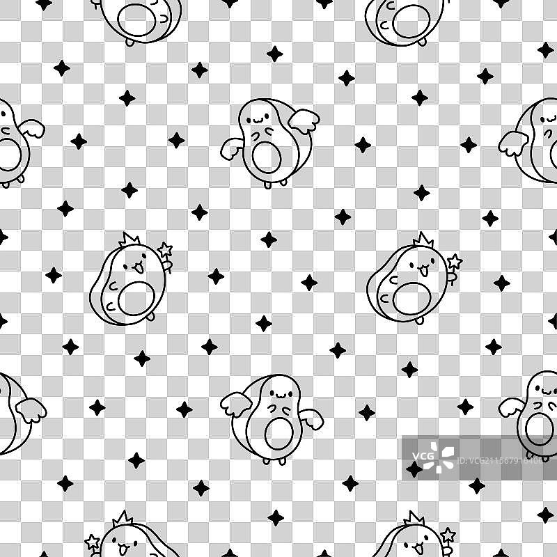 可爱的卡通鳄梨，带有搞笑表情，图案无缝连接图片素材