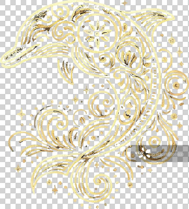 奢华的金色闪光线条艺术装饰海豚图片素材