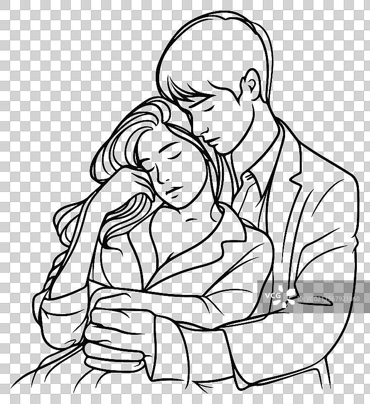 现代夫妻的线条艺术婚礼插图图片素材