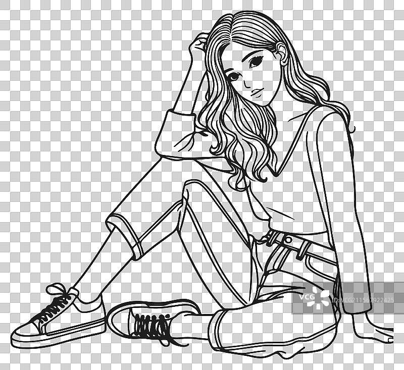 线条艺术新娘女孩与现代女性的线条画图片素材