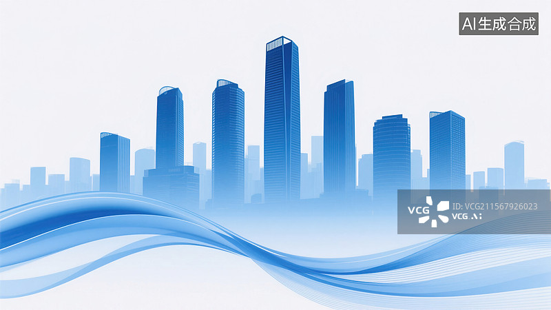 【AI数字艺术】蓝色城市天际线图片素材