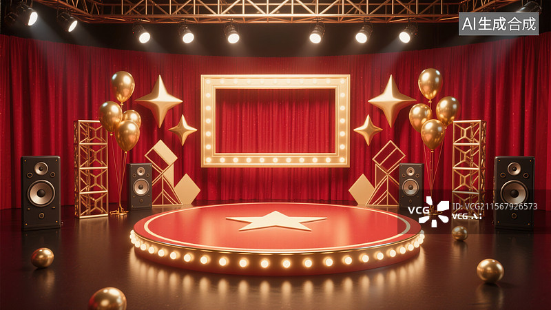 【AI数字艺术】金色舞台的华丽绽放图片素材
