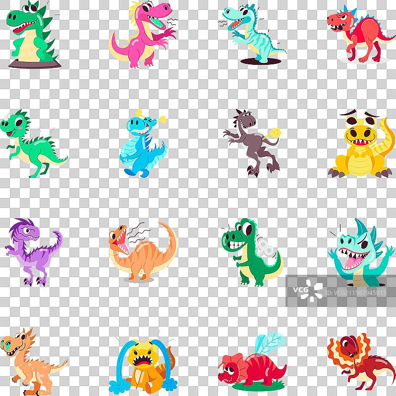 可爱的史前爬行动物基础RGB组合平面图图片素材