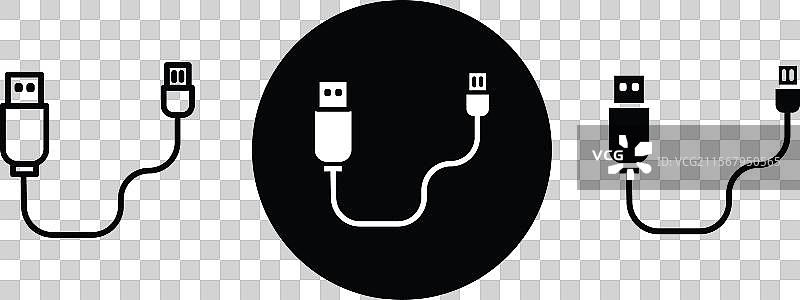 USB电缆插头轮廓图标集合图片素材