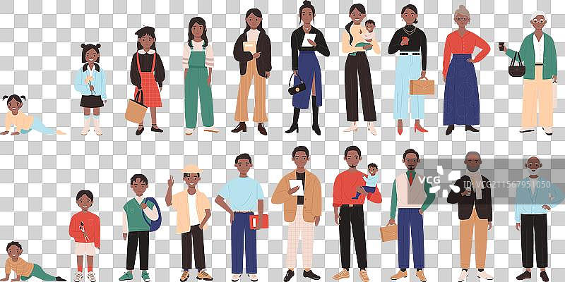 人类生命周期男性和女性角色套装图片素材