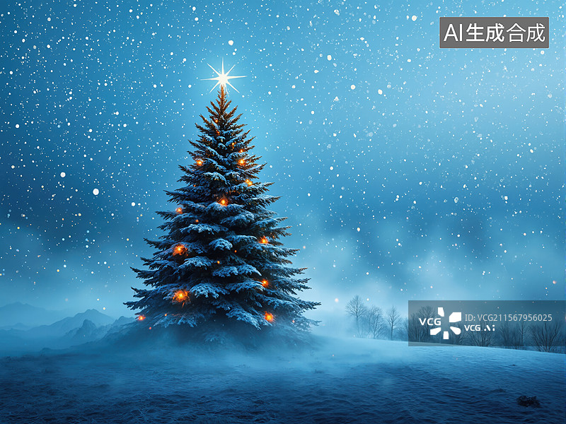 【AI数字艺术】冬夜圣诞树图片素材