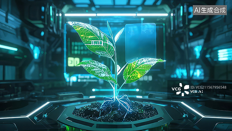 【AI数字艺术】未来科技实验室中的植物生长图片素材