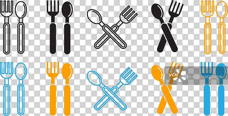 餐具套装图标，配有汤匙用于上菜图片素材