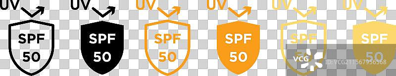 防紫外线 SPF 50 保护图标线条艺术图片素材