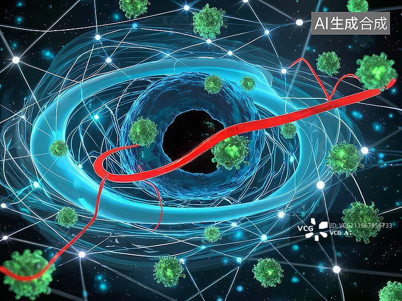 【AI数字艺术】病毒与DNA螺旋结构的科学插图图片素材