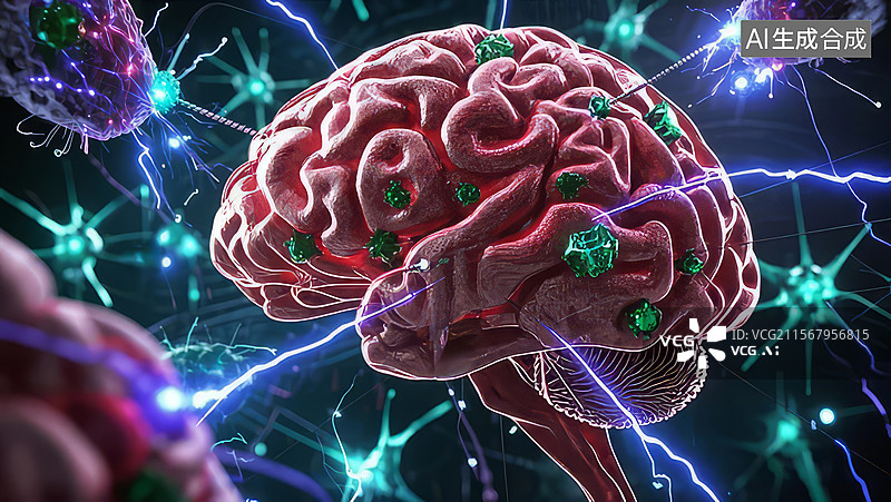 【AI数字艺术】大脑神经元活动的科学插图图片素材