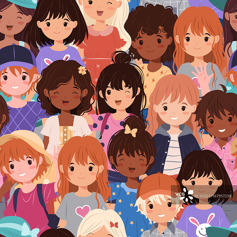 多样化孩子们的无缝图案图片素材