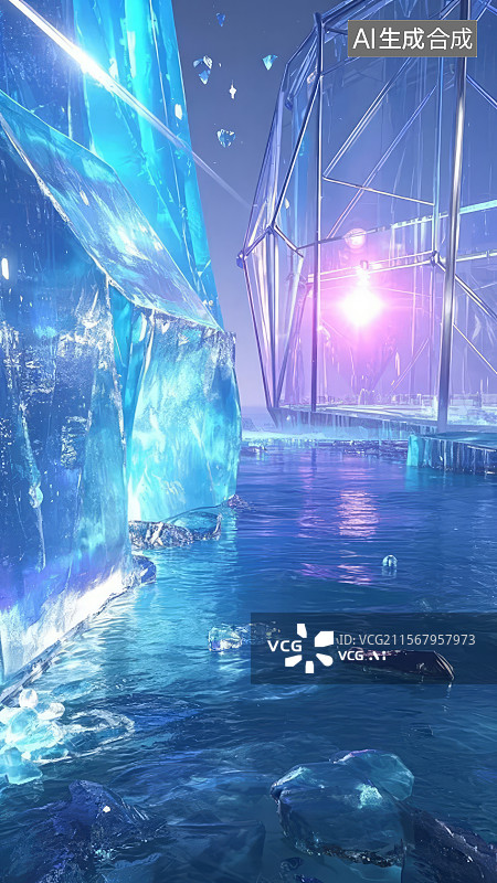 【AI数字艺术】冰冻的未来城市景观图片素材