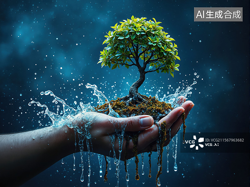 【AI数字艺术】手托生命之树图片素材