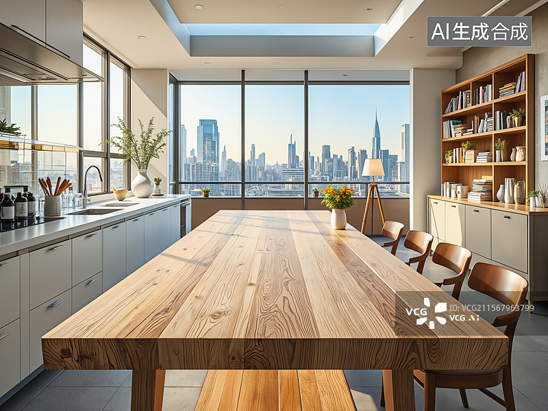 【AI数字艺术】现代厨房都市风光图片素材