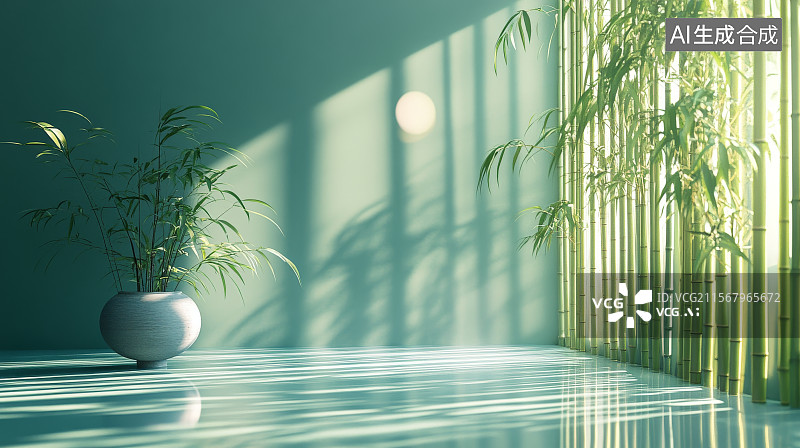 【AI数字艺术】室内竹子与光影效果图片素材