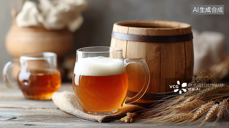 【AI数字艺术】啤酒与麦穗图片素材