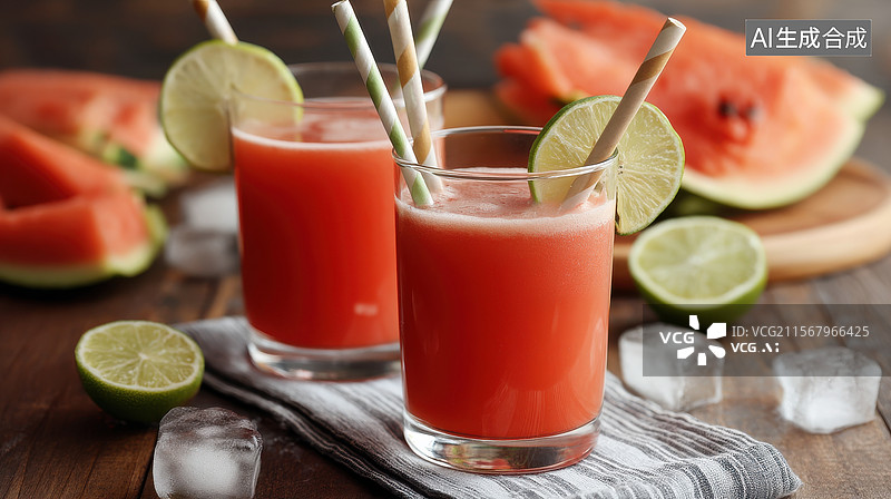 【AI数字艺术】清凉夏日西瓜青柠汁图片素材