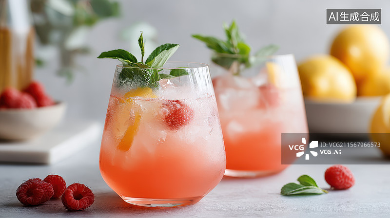 【AI数字艺术】清新覆盆子薄荷柠檬水图片素材