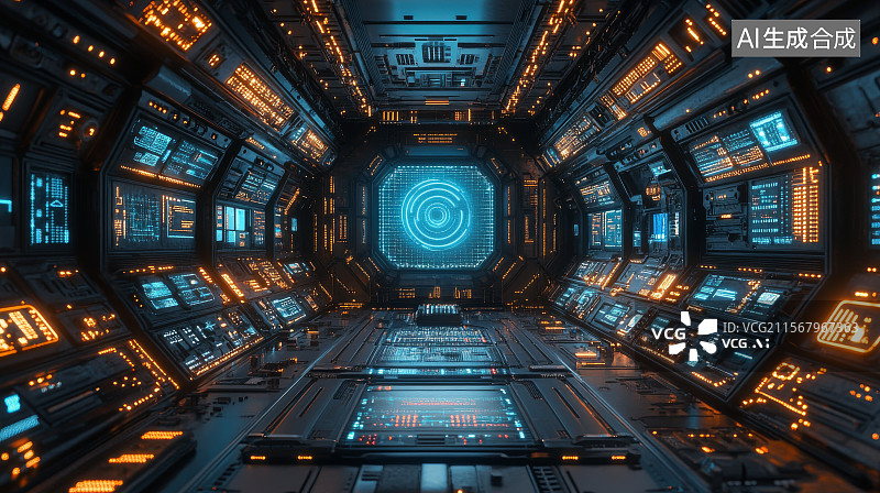 【AI数字艺术】未来科幻飞船内部图片素材