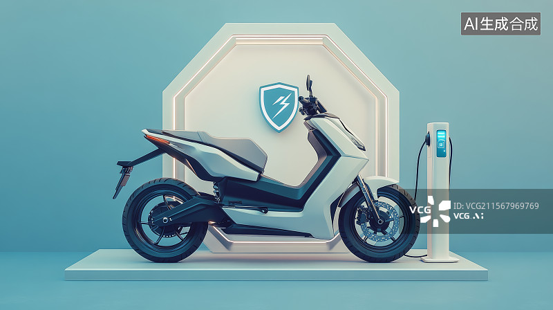 【AI数字艺术】电动自行车充电概念插画图片素材