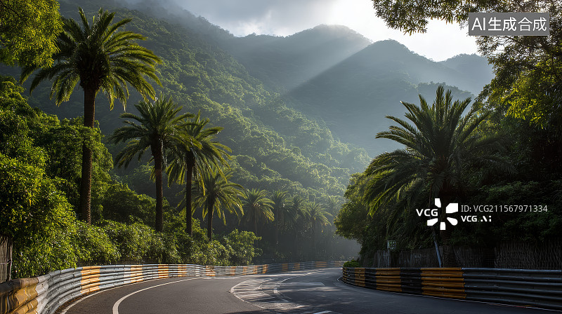 【AI数字艺术】地质公园里的山路，公路，森林，山图片素材
