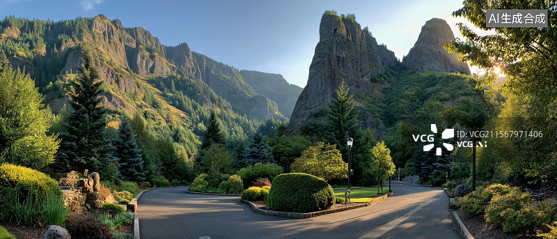 【AI数字艺术】地质公园里的山路，公路，森林，山图片素材