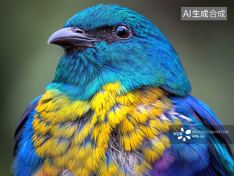 【AI数字艺术】蓝黄相间的鸟类特写图片素材