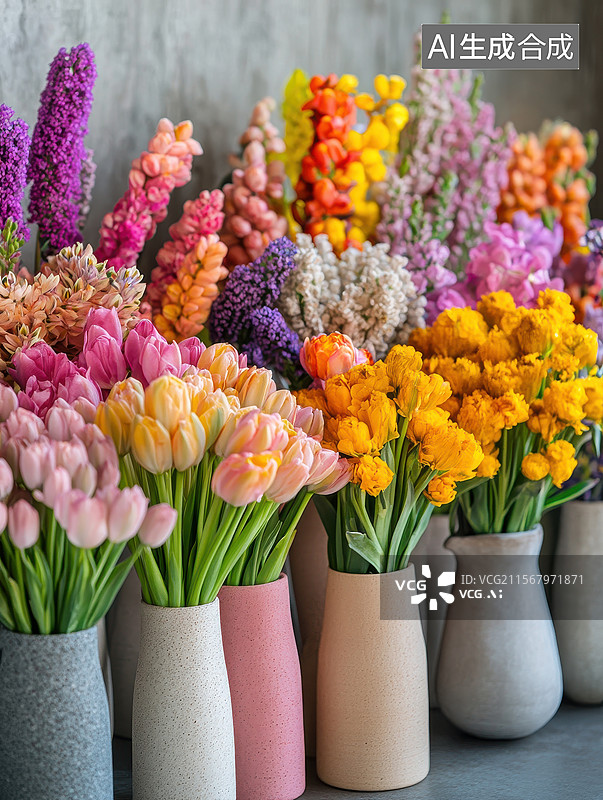 【AI数字艺术】丰富多彩的花束排列图片素材