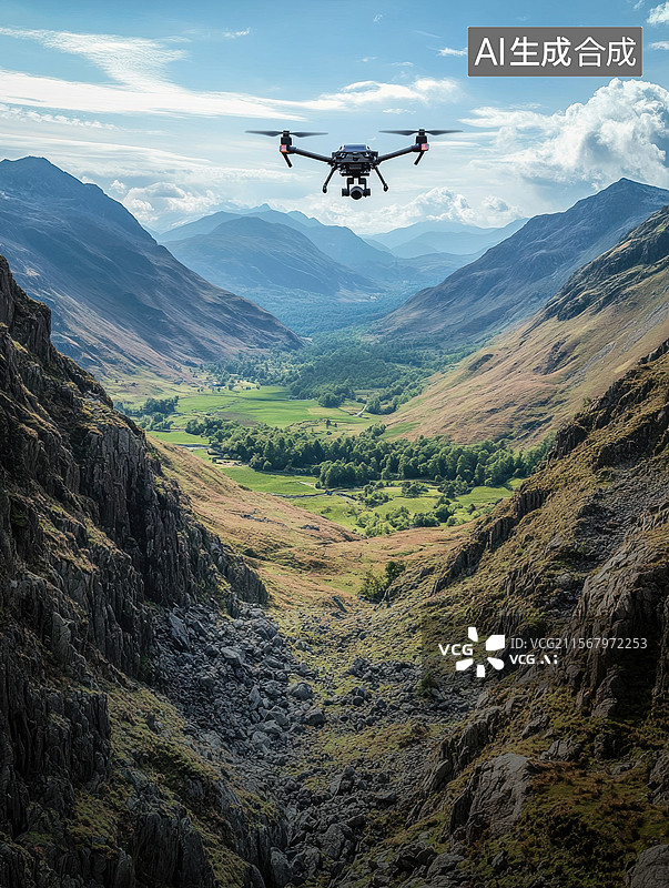 【AI数字艺术】无人机在山谷中飞行图片素材